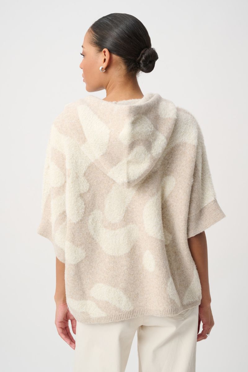 Joseph Ribkoff Hooded Animal Print Sweater Oatmeal Melange Gold back view 264925