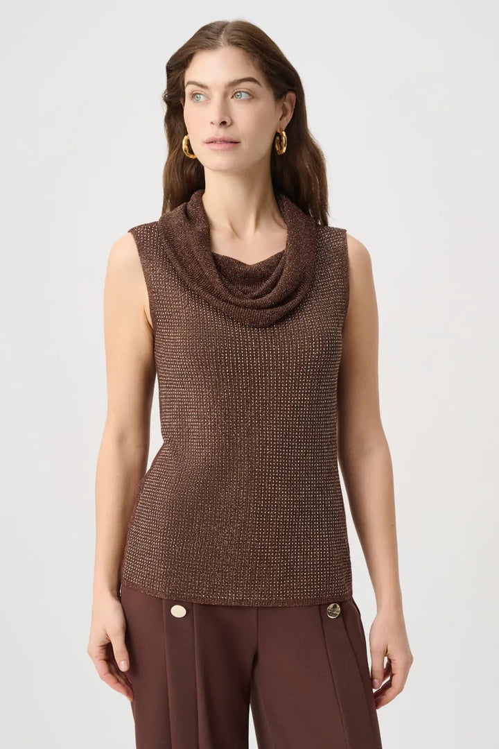 Joseph Ribkoff Rhinestone Cowl Neck Top 264929 in Mahogany – front view