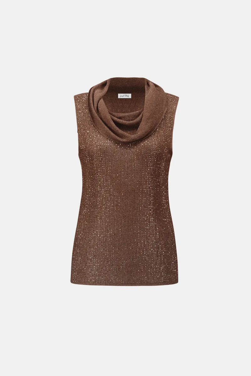 Joseph Ribkoff Rhinestone Cowl Neck Top 264929 in Mahogany – product front view