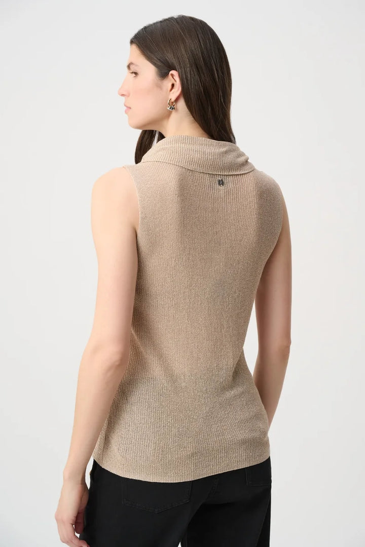 Joseph Ribkoff Rhinestone Cowl Neck Top 264929 back view showing straight sleeveless silhouette and softly folded cowl collar