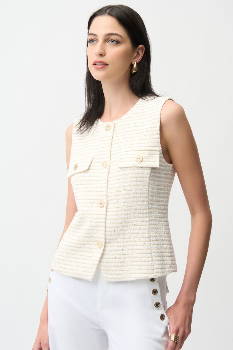 Boucle fitted vest with gold Buttons 261113 by Joseph Ribkoff