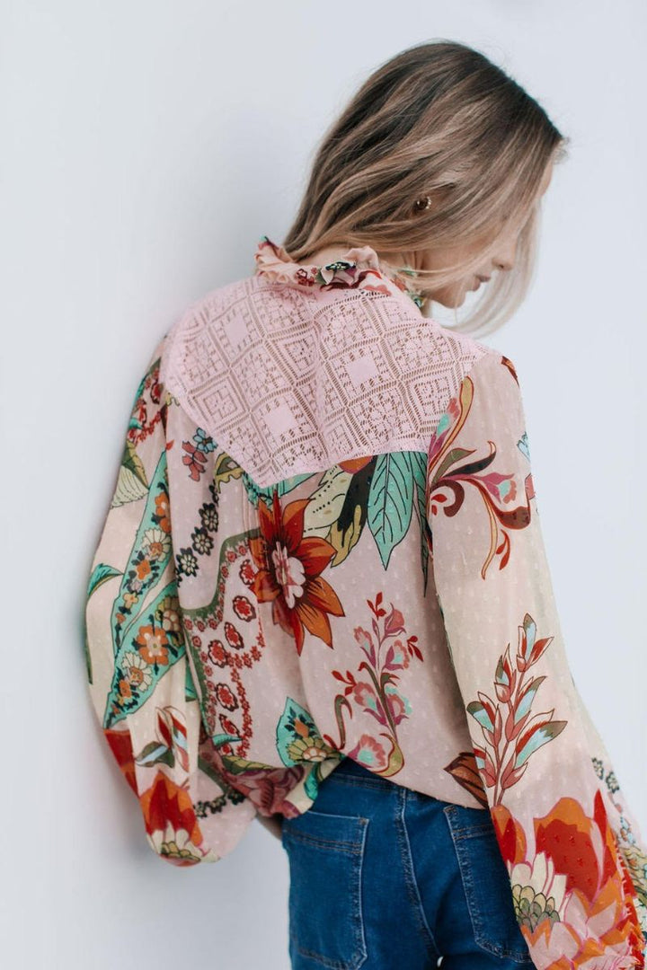 Weekends St Tropez Floral blouse with lace trim in S / Floral