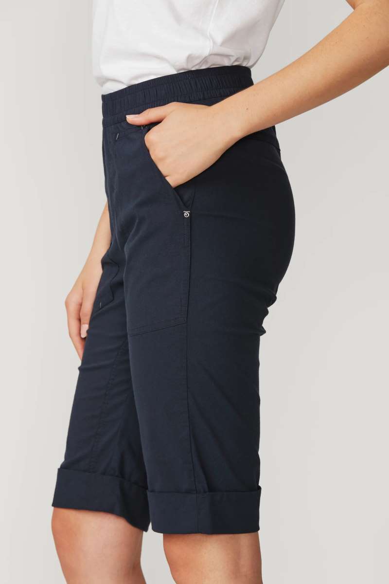 Lania the Label cuffed shorts in Navy, side pocket and cuff detail.