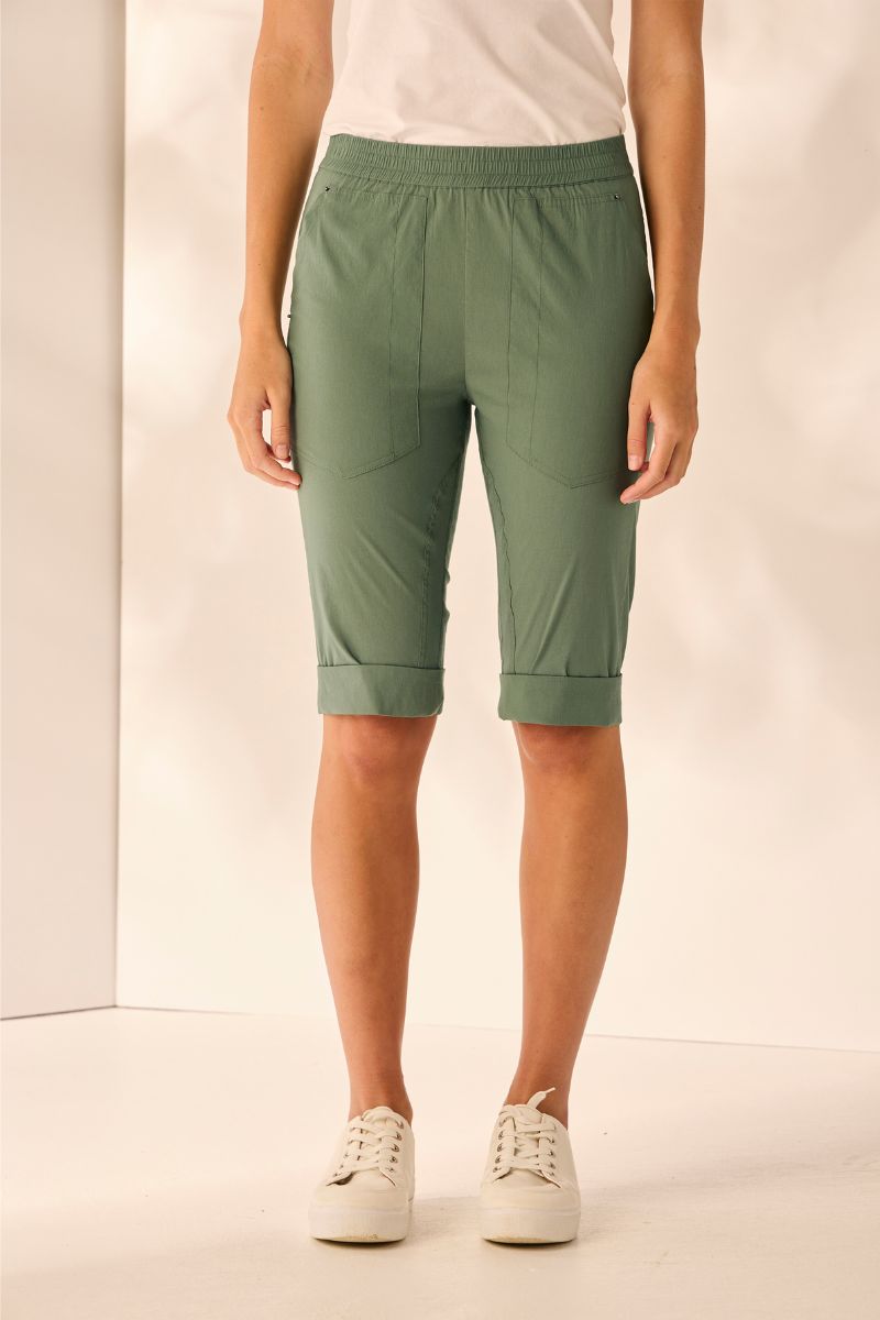 Lania the Label cuffed shorts in Pine, front view.