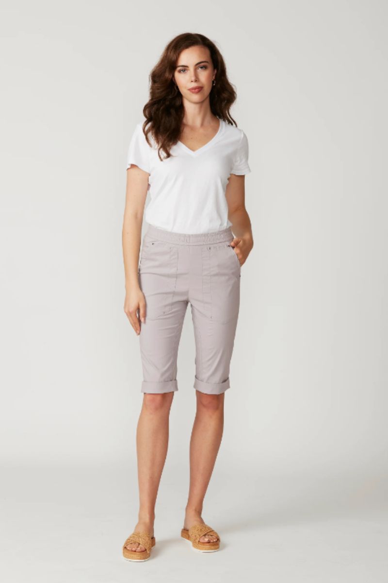 Lania the Label cuffed shorts in Stone, front view.