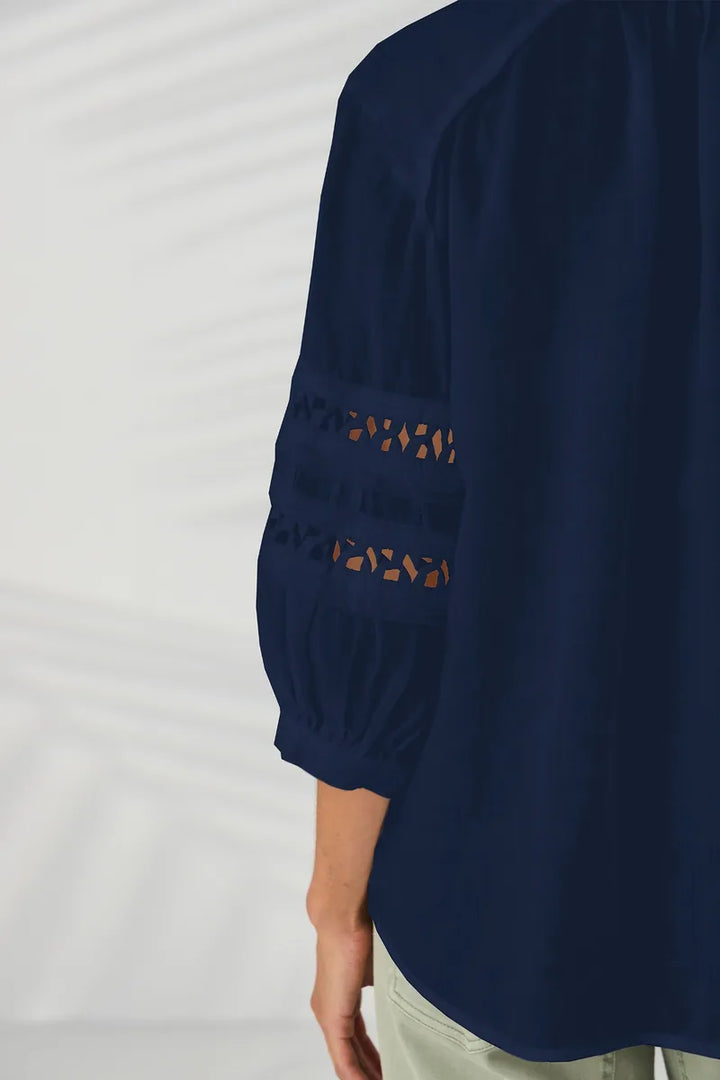 Lania the Label Spiral Shirt in Sapphire sleeve cut-out detail