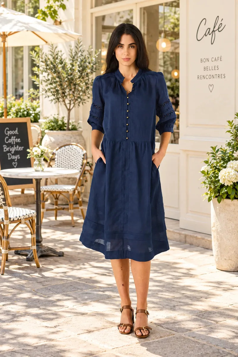 Lania spiral dress nla4077 front view in cafe 
