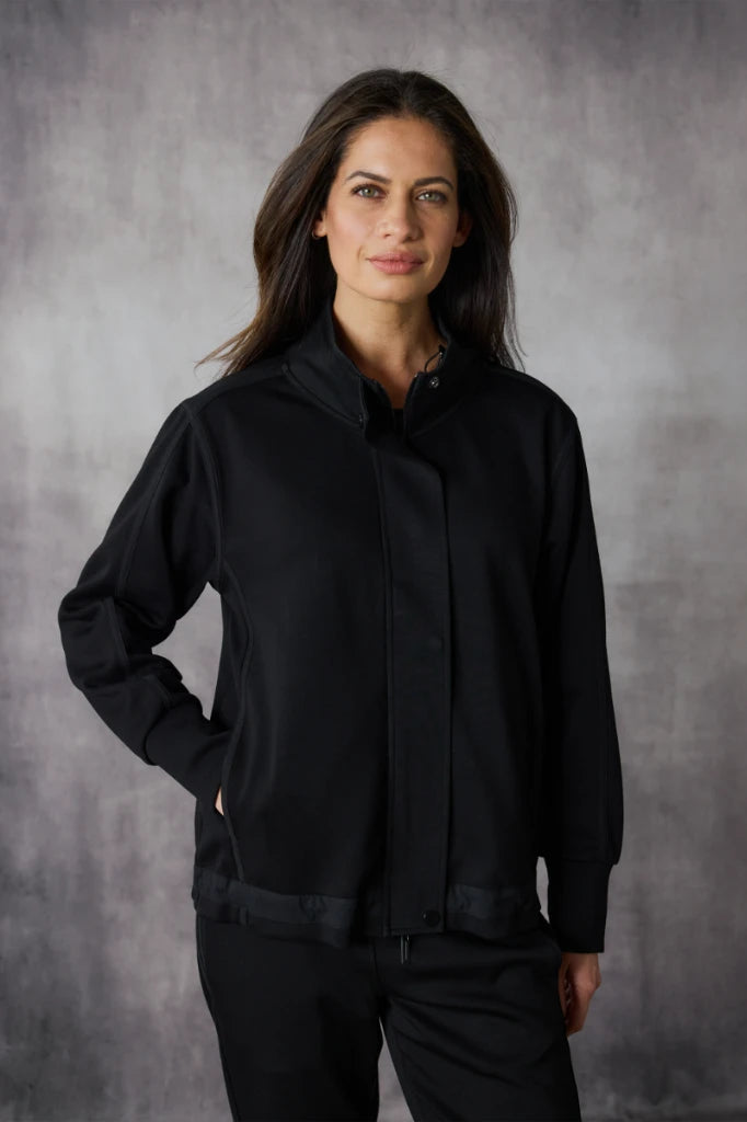 Woman wearing Bastian Jacket in Black by Lania The Label NLA3946 front view
