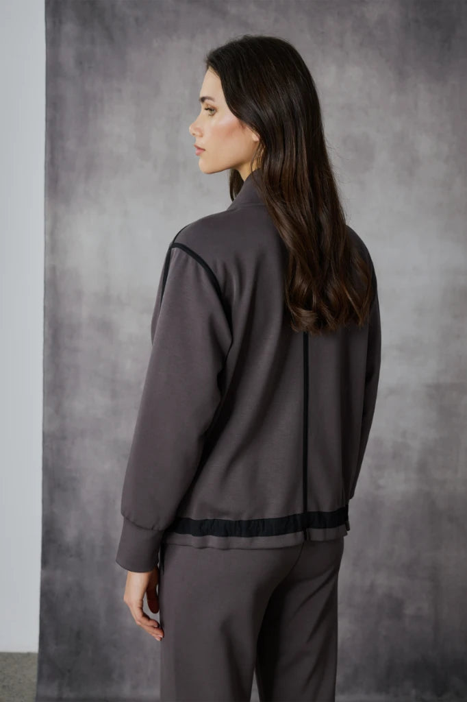 Woman wearing Bastian Jacket in Carob by Lania The Label NLA3946 back view