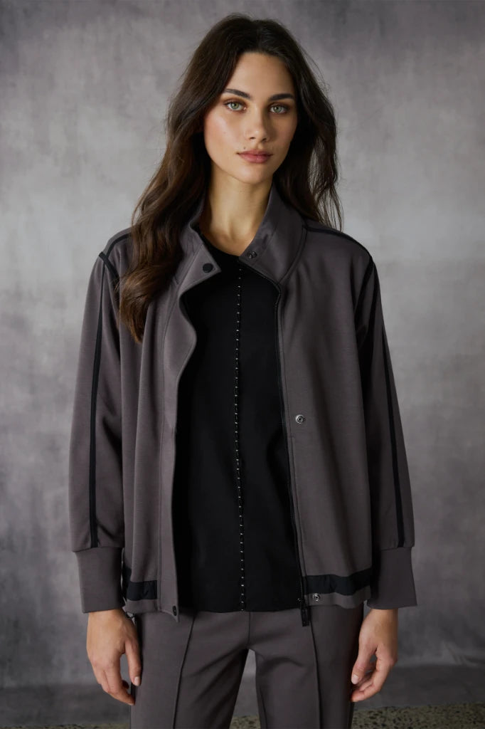 Woman wearing Bastian Jacket in Carob by Lania The Label NLA3946 front view