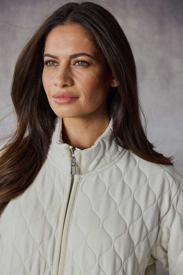 Woman wearing Carlo Jacket in Pumice by Lania The Label NLA3934 quilted detail