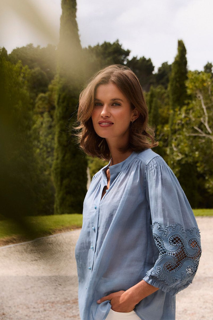 Austin Shirt lace sleeve detail Dove Lania the Label NLA4068