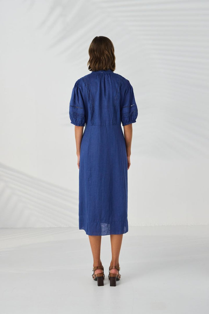 Lania Chase Dress back view relaxed linen silhouette Azure
