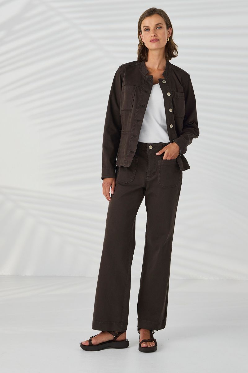 Lania Chrome Jean Mocha front view wide leg style NLA4034
