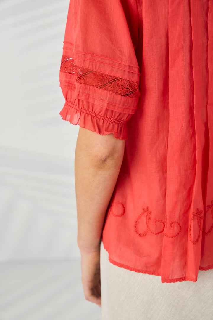 Lania Kristal Shirt in Tangelo lace sleeve detail NLA4042