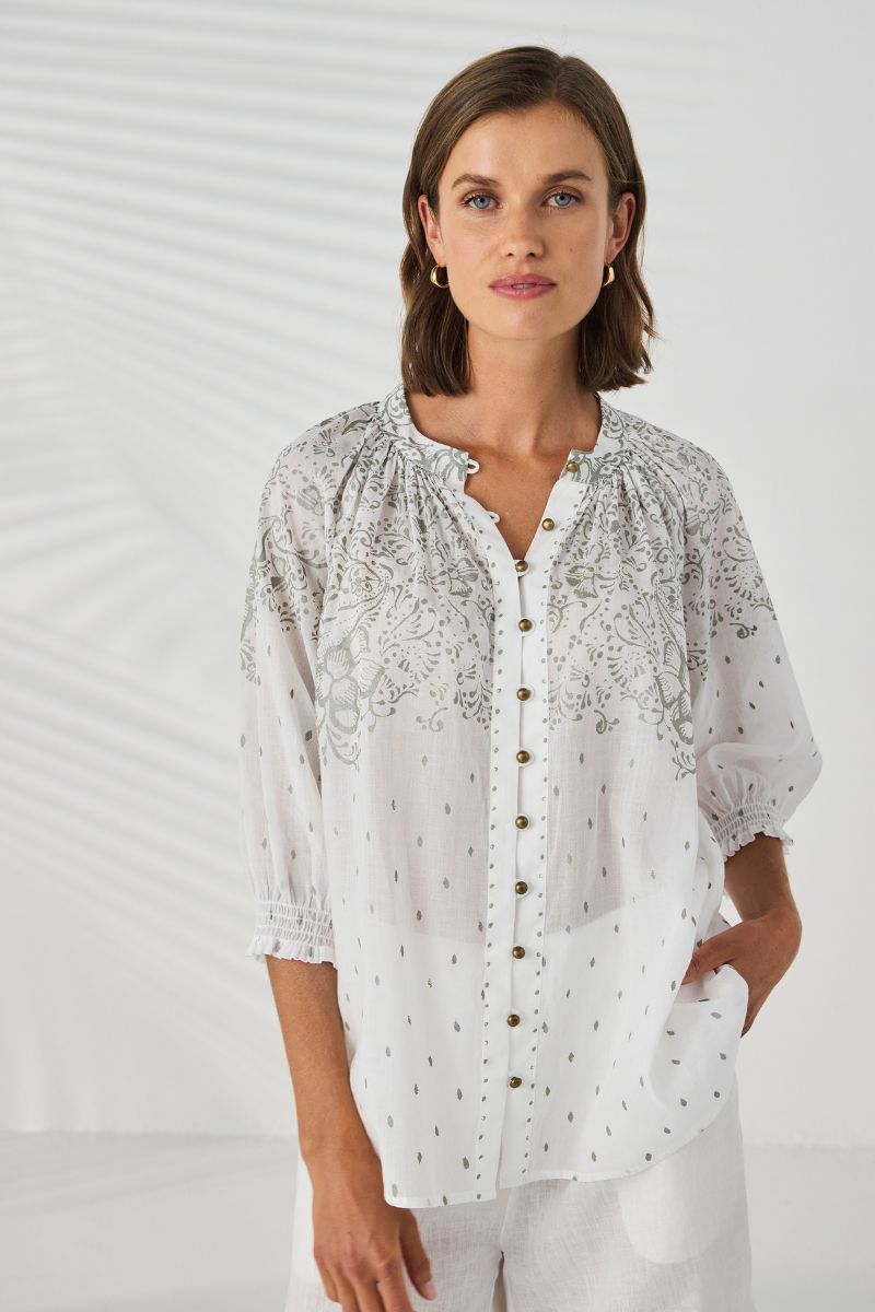 Lania Novo Shirt white front view relaxed fit NLA4026