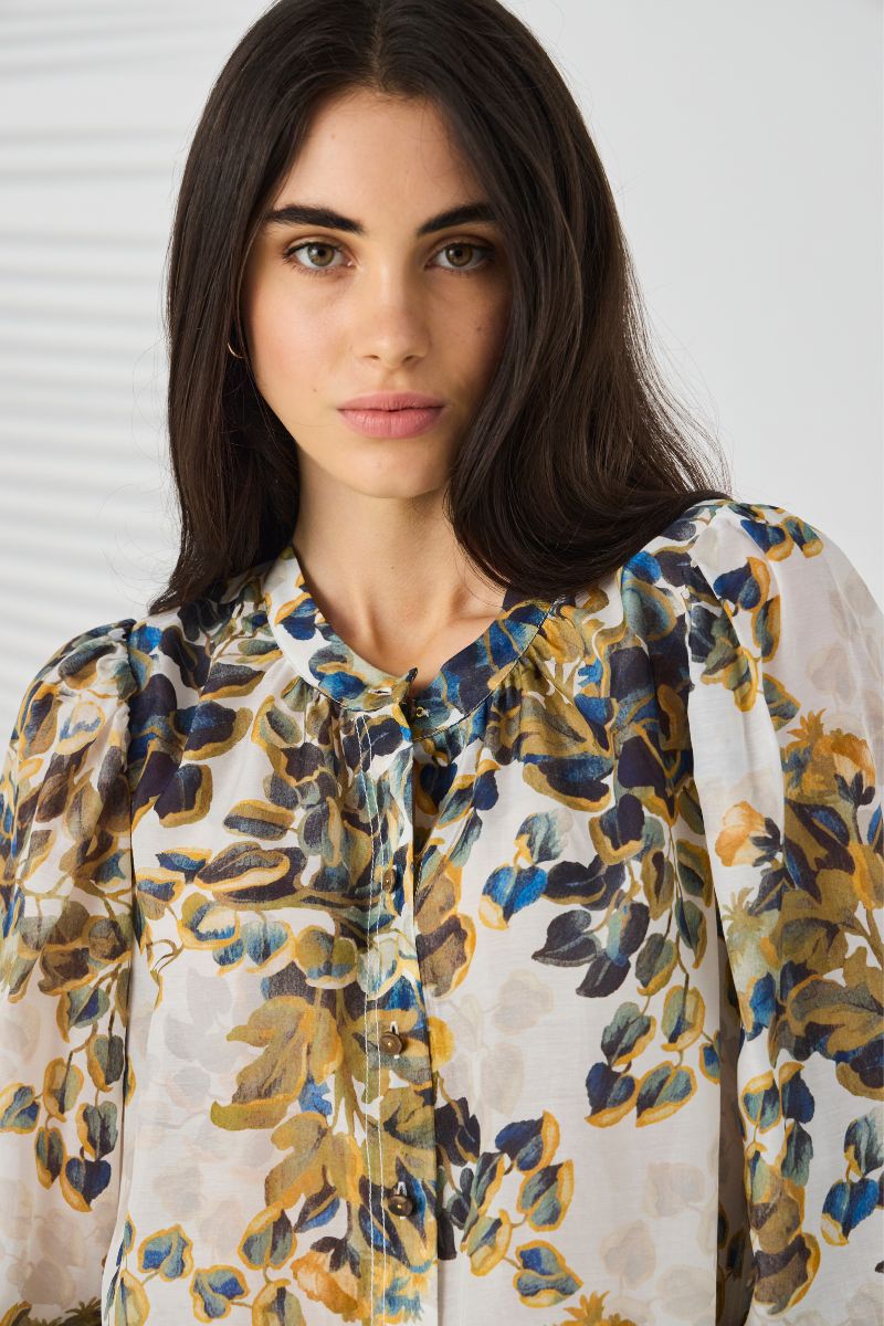 Rosso Shirt gathered neckline detail cotton silk blend by Lania NLA4062