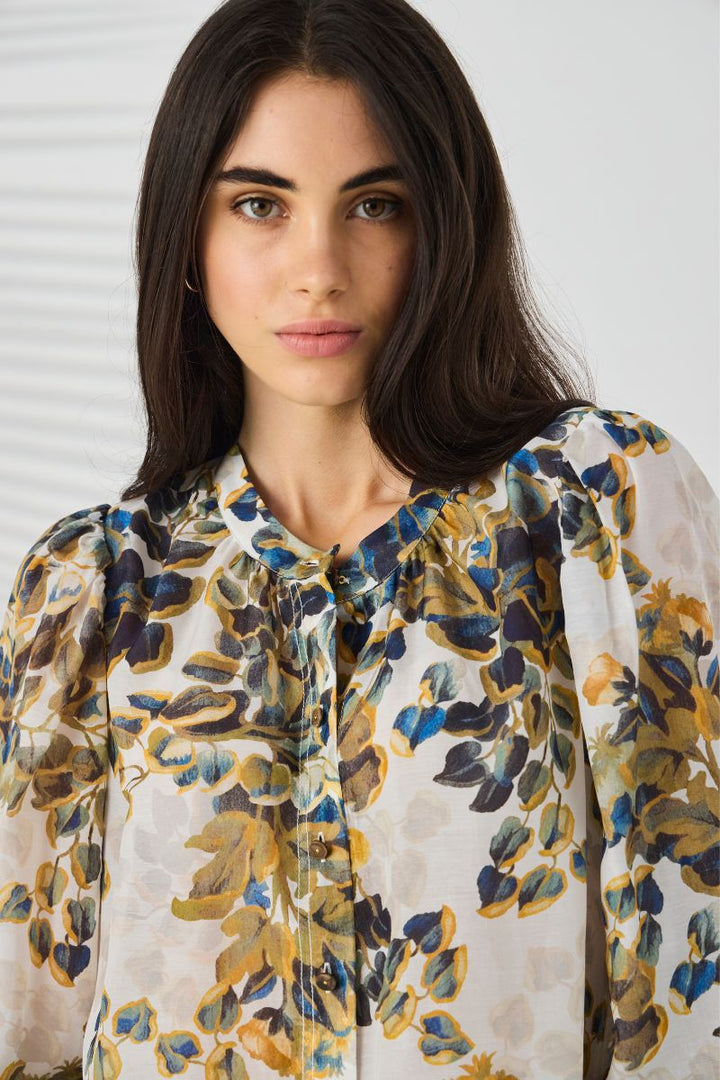 Rosso Shirt gathered neckline detail cotton silk blend by Lania NLA4062