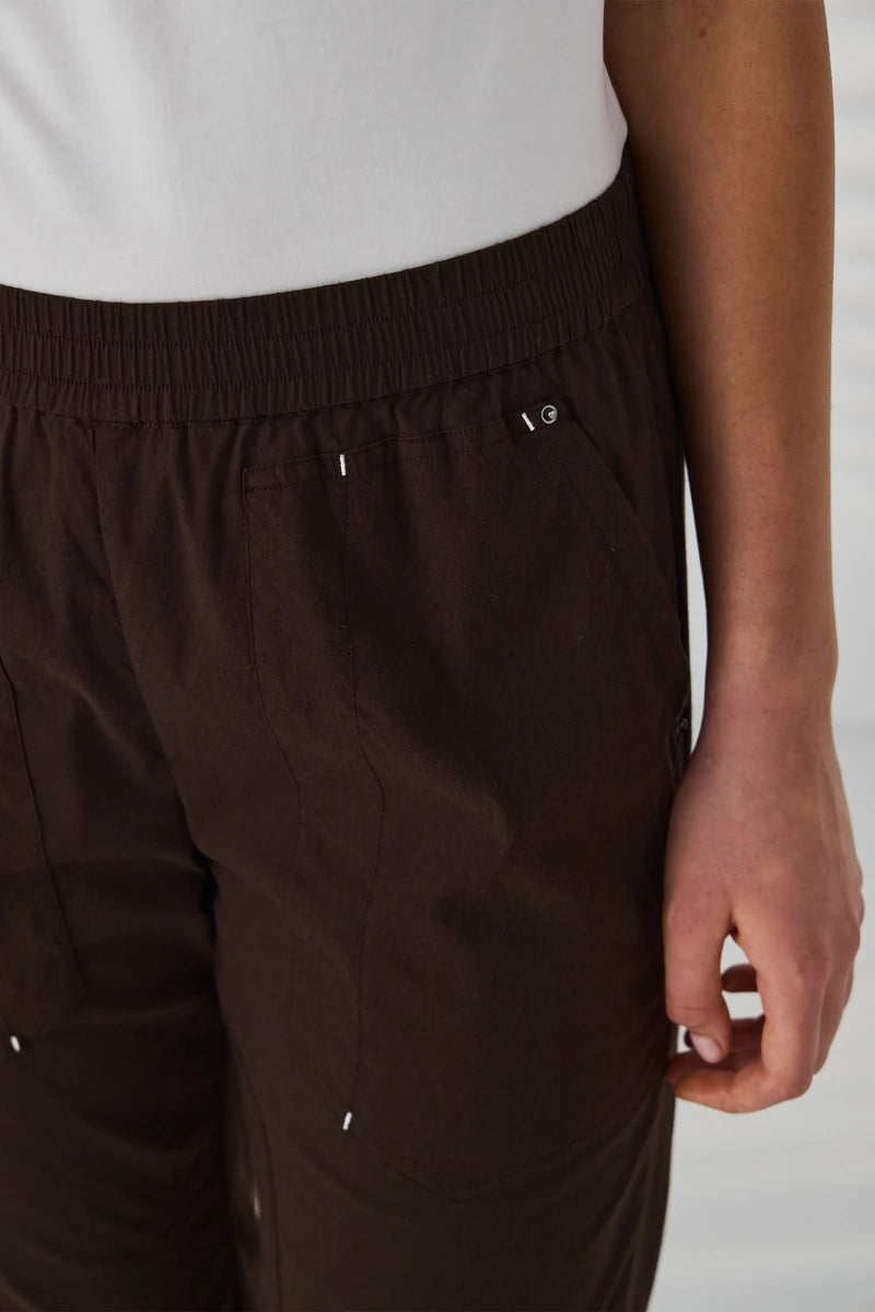 Lania The Label LTL Cuffed Short in Cocoa – elastic waist and front pocket detail
