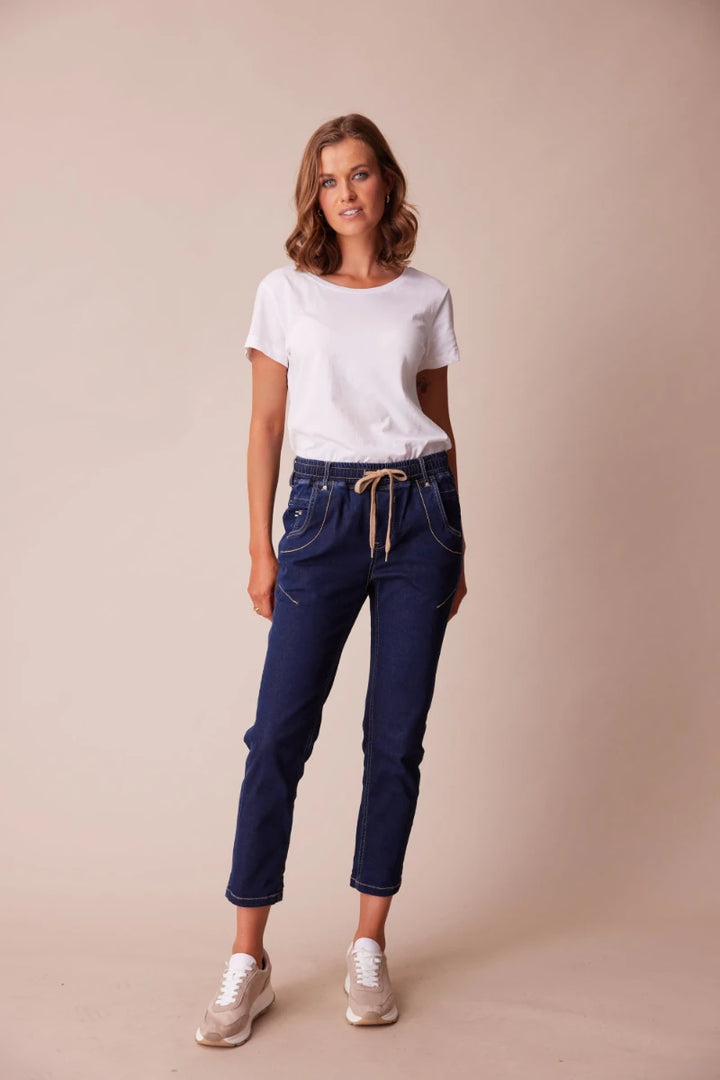 Lania The Label Casual Drawstring Jean NLA2760N in Indigo – front view