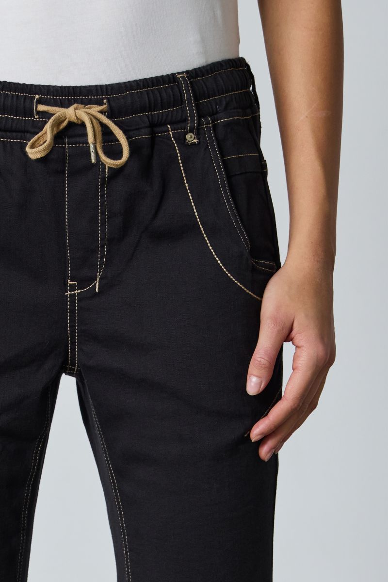 Lania The Label Black Casual Jean NLA2760NB elasticated waistband and adjustable drawstring detail