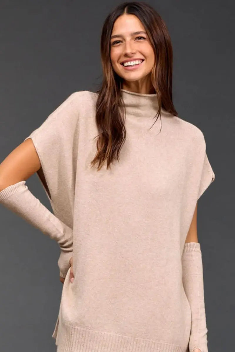 Woman wearing Judi Tunic Sweater in Sable by Lauren Vidal front