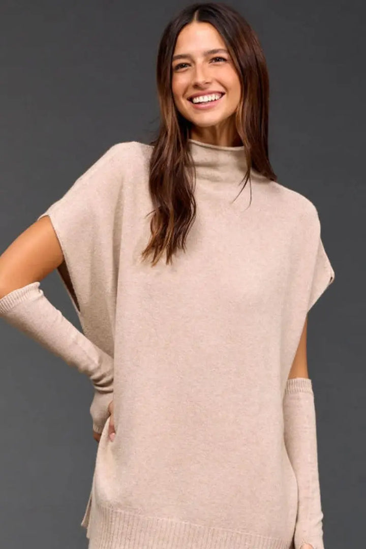 Woman wearing Judi Tunic Sweater in Sable by Lauren Vidal front
