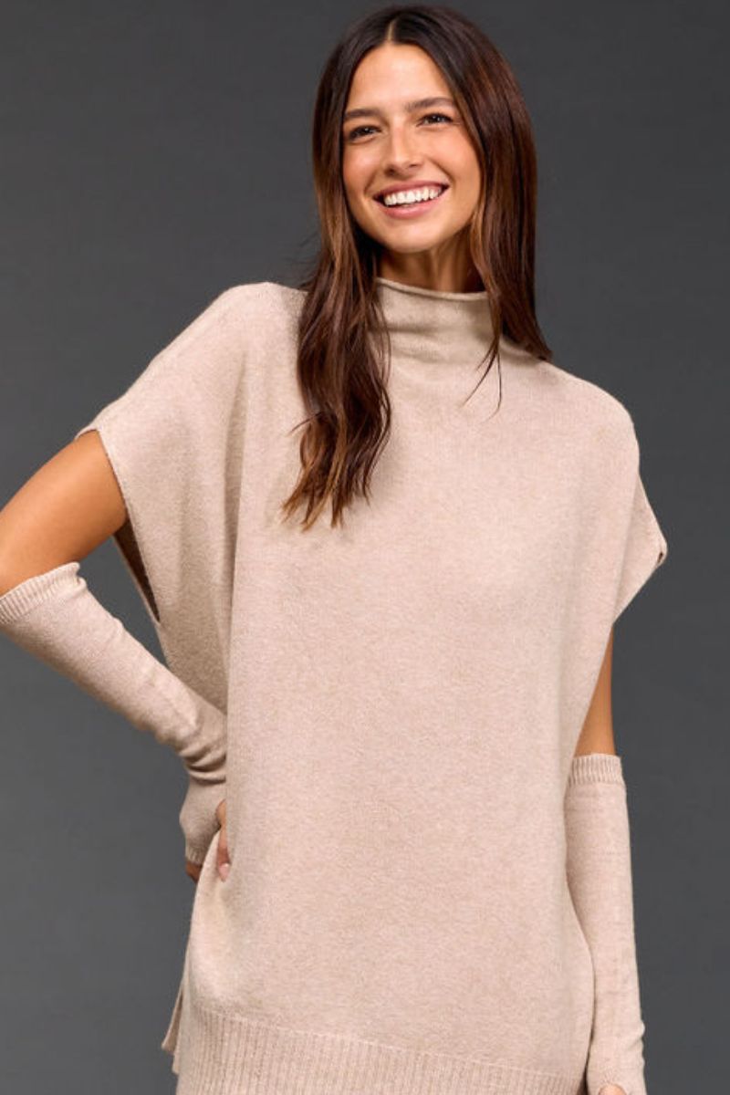 Woman wearing Judi Tunic Sweater in Sable by Lauren Vidal front