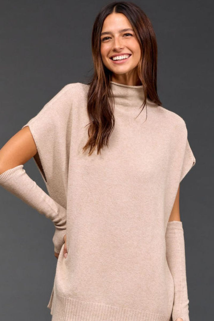 Woman wearing Judi Tunic Sweater in Sable by Lauren Vidal front