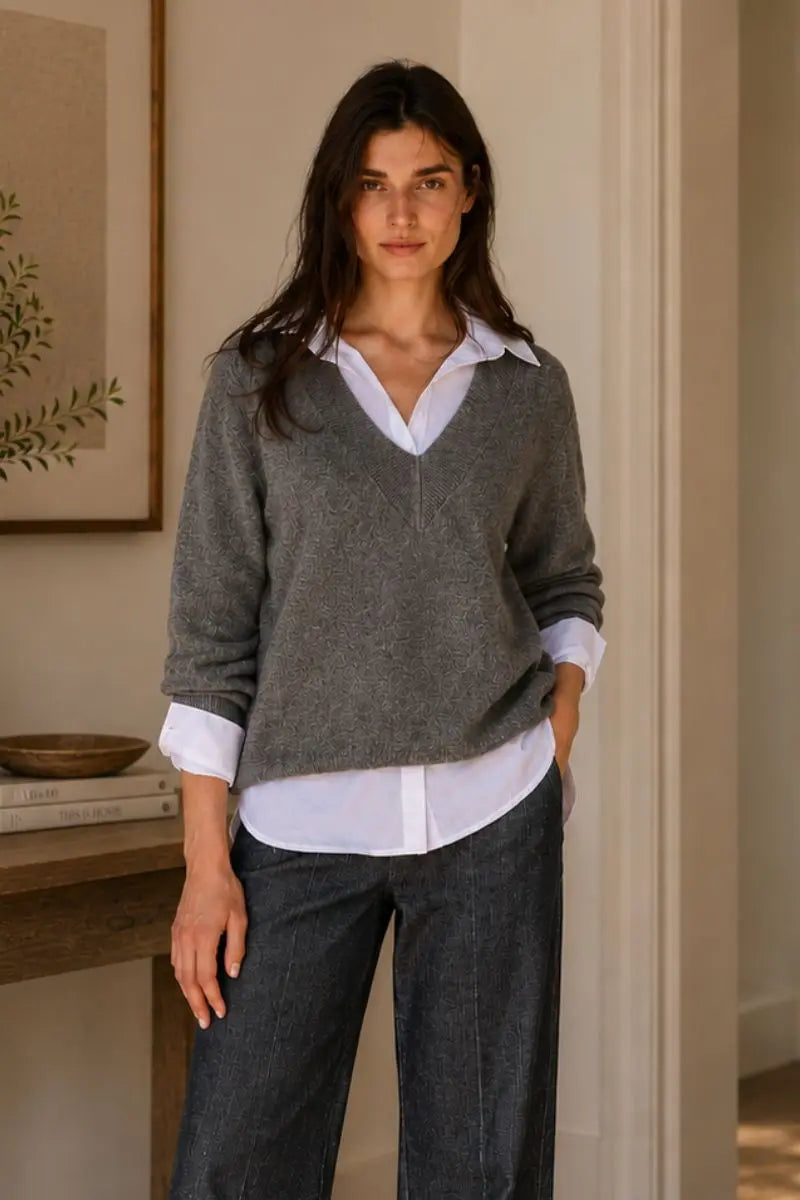 Lauren Vidal Logan V Neck Sweater Acier
