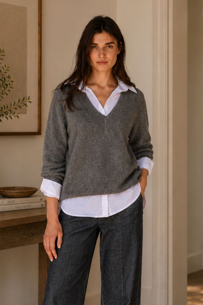 Lauren Vidal Logan V Neck Sweater Acier