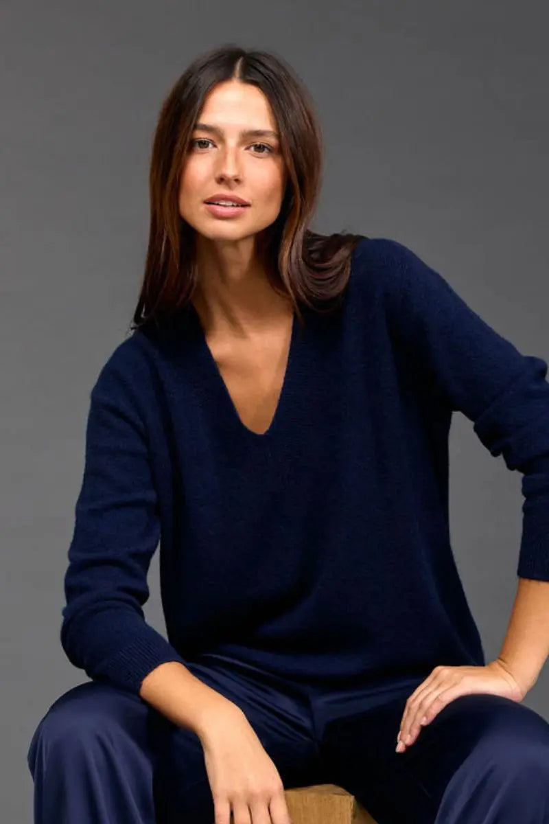 Detail of Logan V Neck Sweater in Nuit by Lauren Vidal