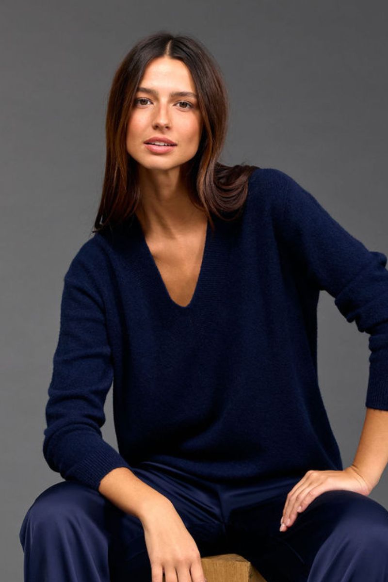 Detail of Logan V Neck Sweater in Nuit by Lauren Vidal