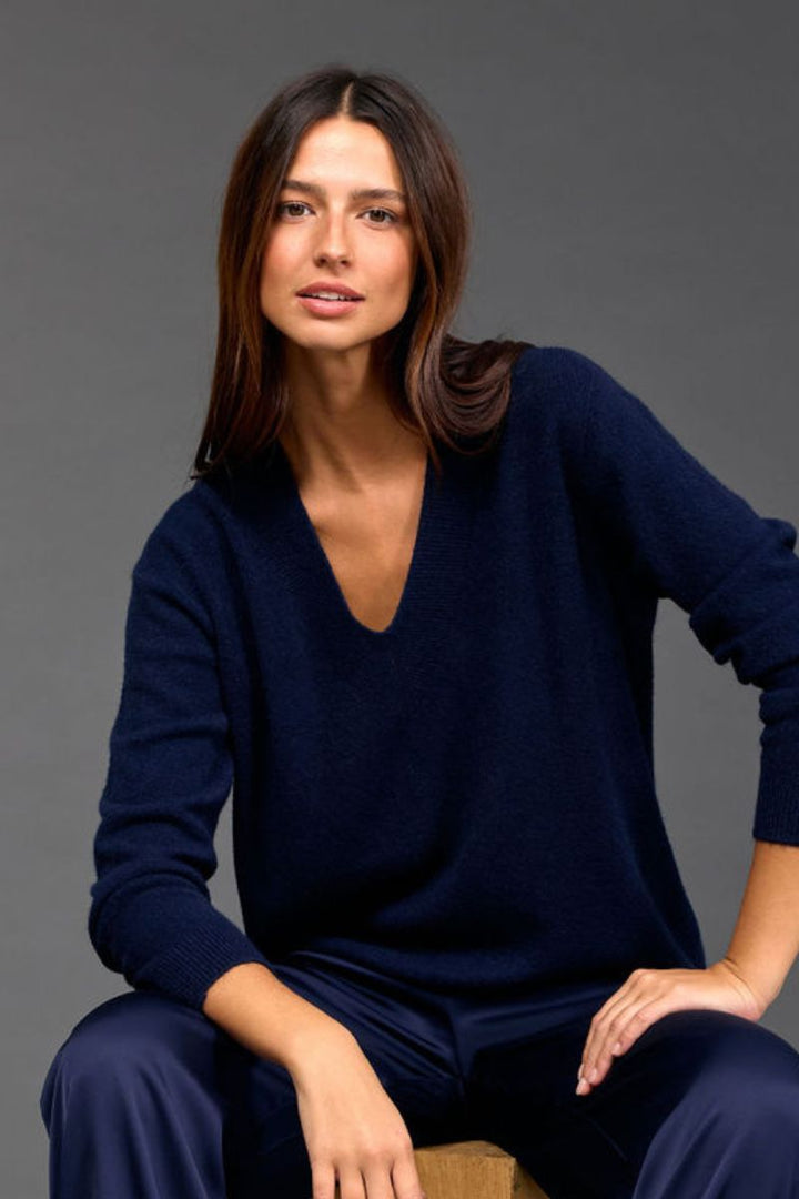 Detail of Logan V Neck Sweater in Nuit by Lauren Vidal