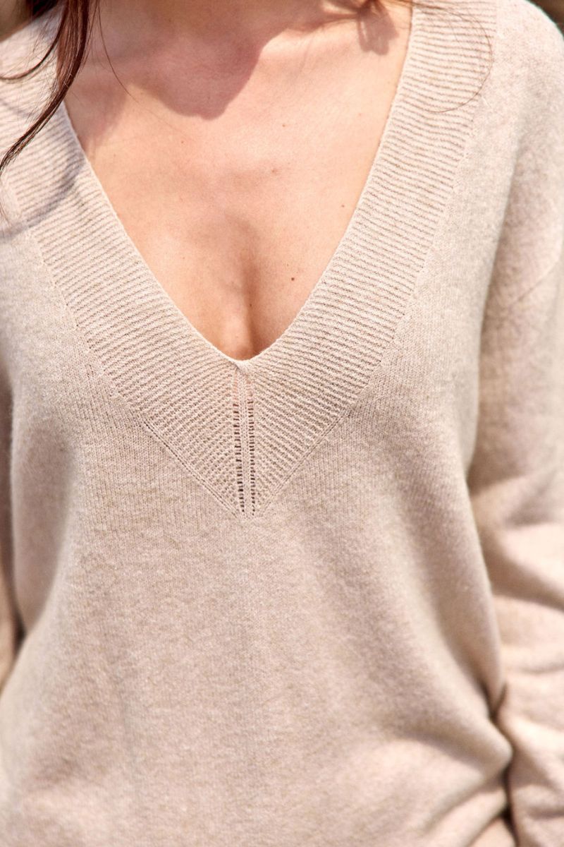Detail of Logan V Neck Sweater in Sable by Lauren Vidal