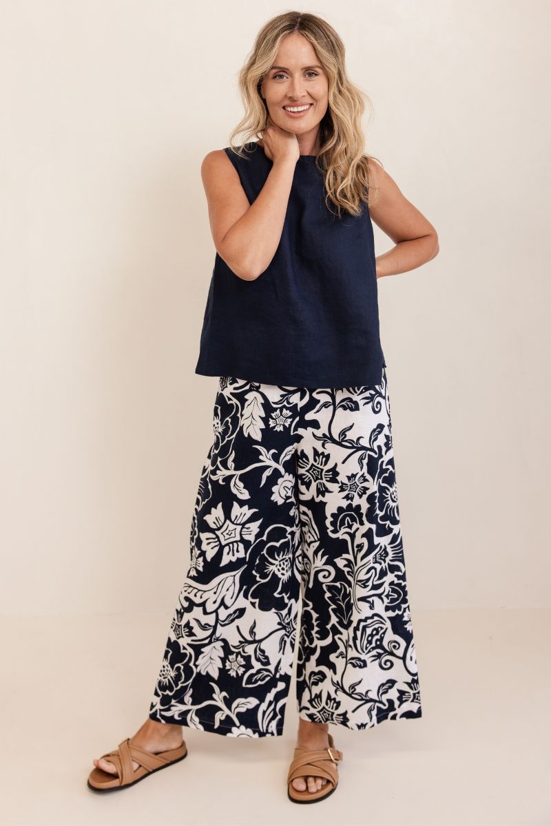 Vine Print Palazzo Pant in Navy by See Saw