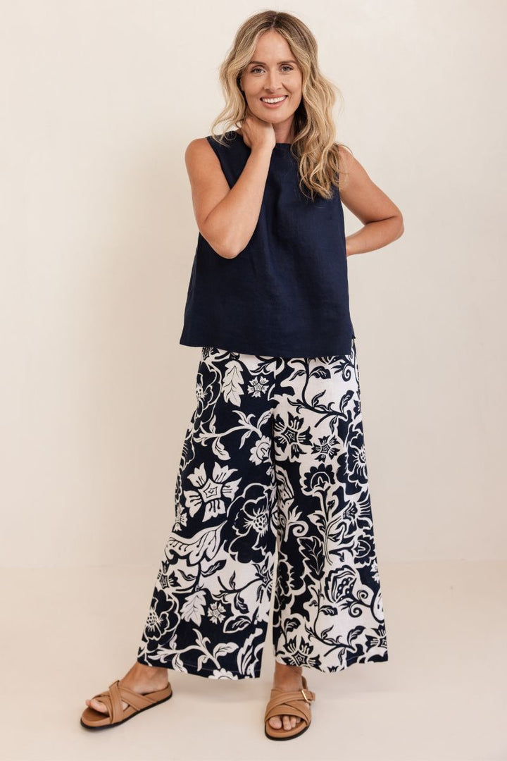 Vine Print Palazzo Pant in Navy by See Saw in True Navy / 8