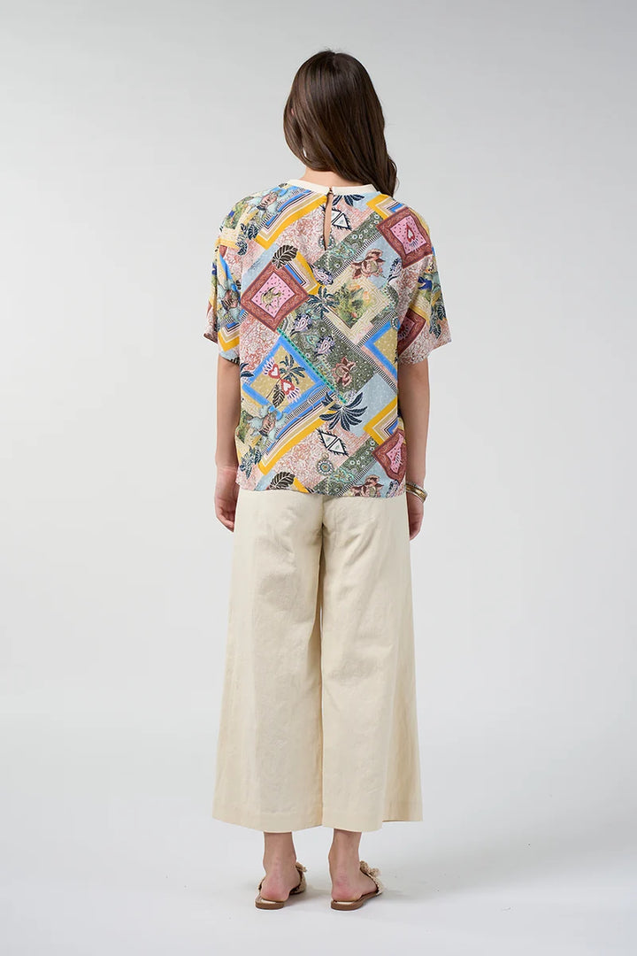 Loobie's Story Ceylon Top LS3304 in Multi, back view showing relaxed shape and centre-back split