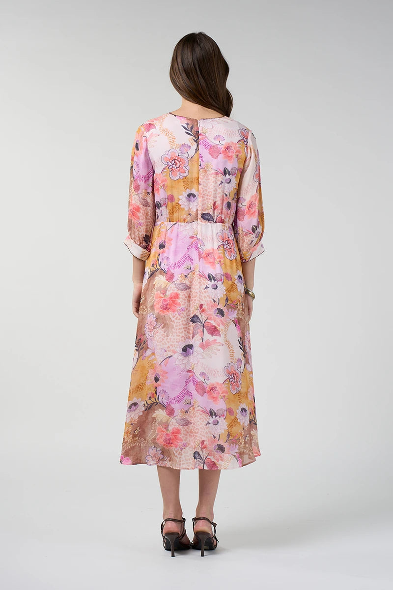 Loobie's Story Batika Midi Dress LS3394B in Multi back view showing midi length and shaped waist