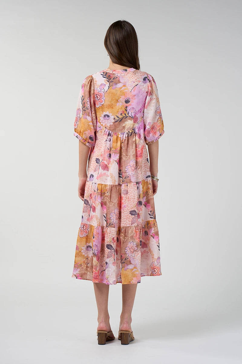 Loobie's Story Batika Dress LS3397 in Multi back view showing relaxed tiered silhouette