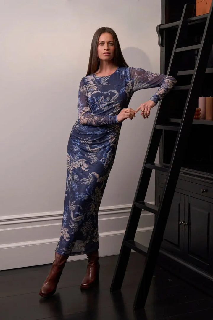 Woman wearing Casella Mesh Dress in Print by Loobie’s Story detail