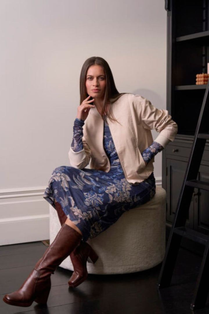 Woman wearing Casella Mesh Dress in Print by Loobie’s Story styled