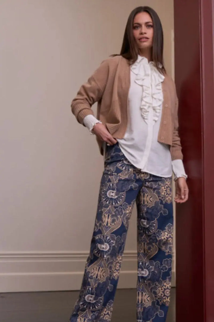 Woman wearing Halcyon Pant in Print by Loobie’s Story front