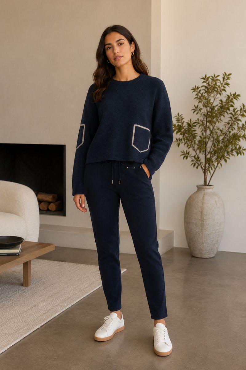 Madly Sweetly MSK2524 navy sweater contrast pocket detail front