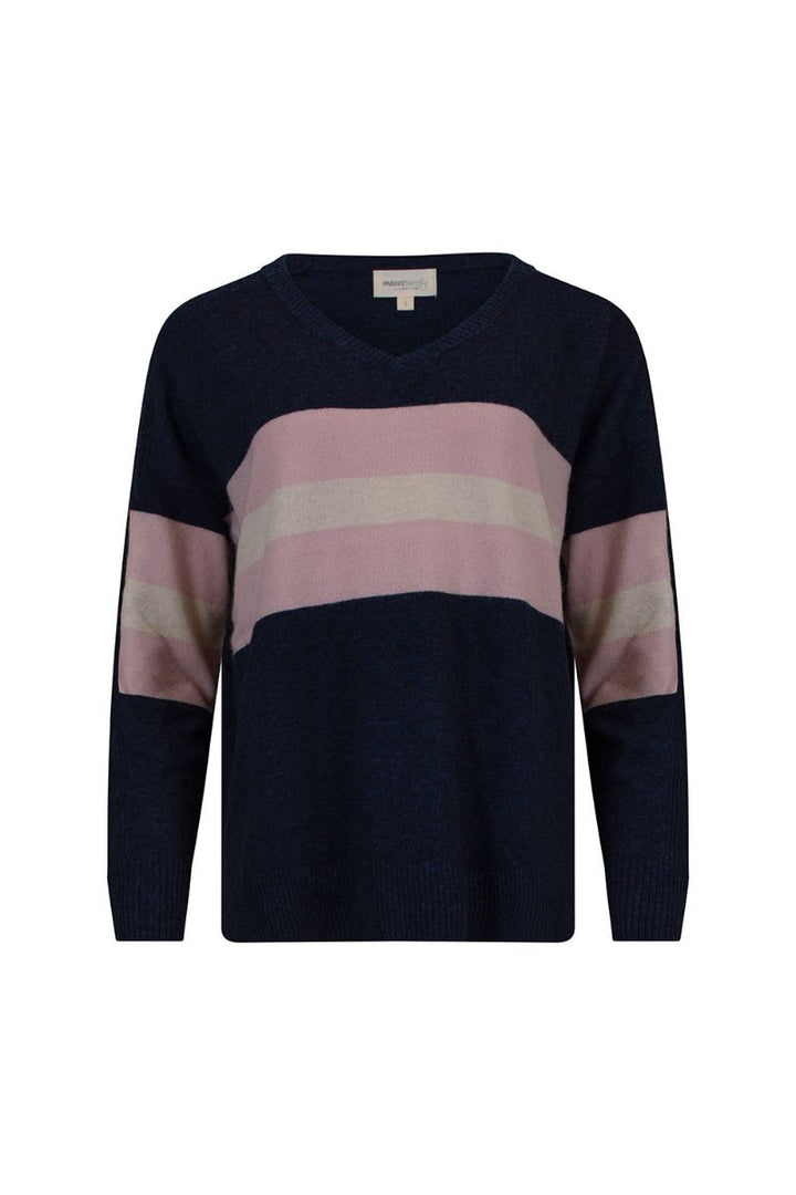  Getaway V Sweater in Navy Marle Multi by Madly Sweetly MSK2512V front