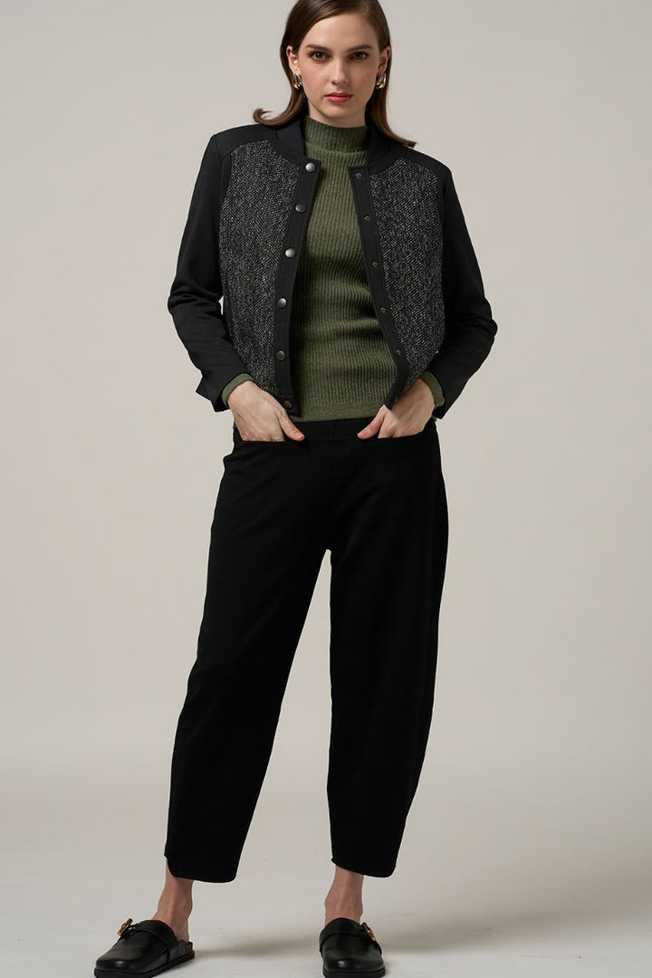 Woman wearing Madly Sweetly Ledge pant black MS1527 styled