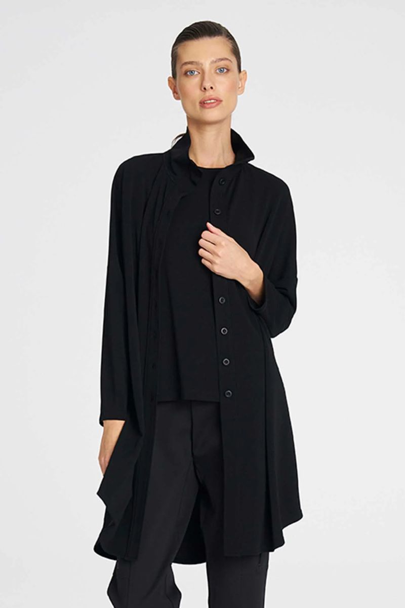 Detail of Tab Funnel Jacket in Black by Mela Purdie