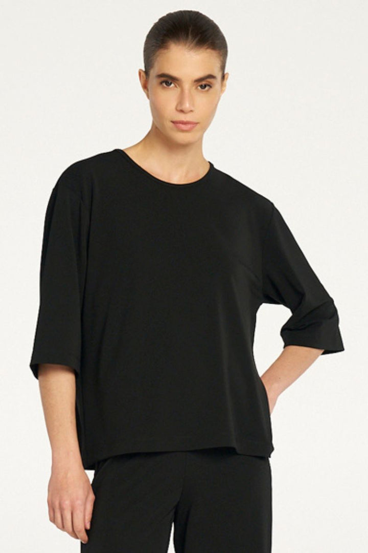 Detail of Plaza Crew Top in Black by Mela Purdie