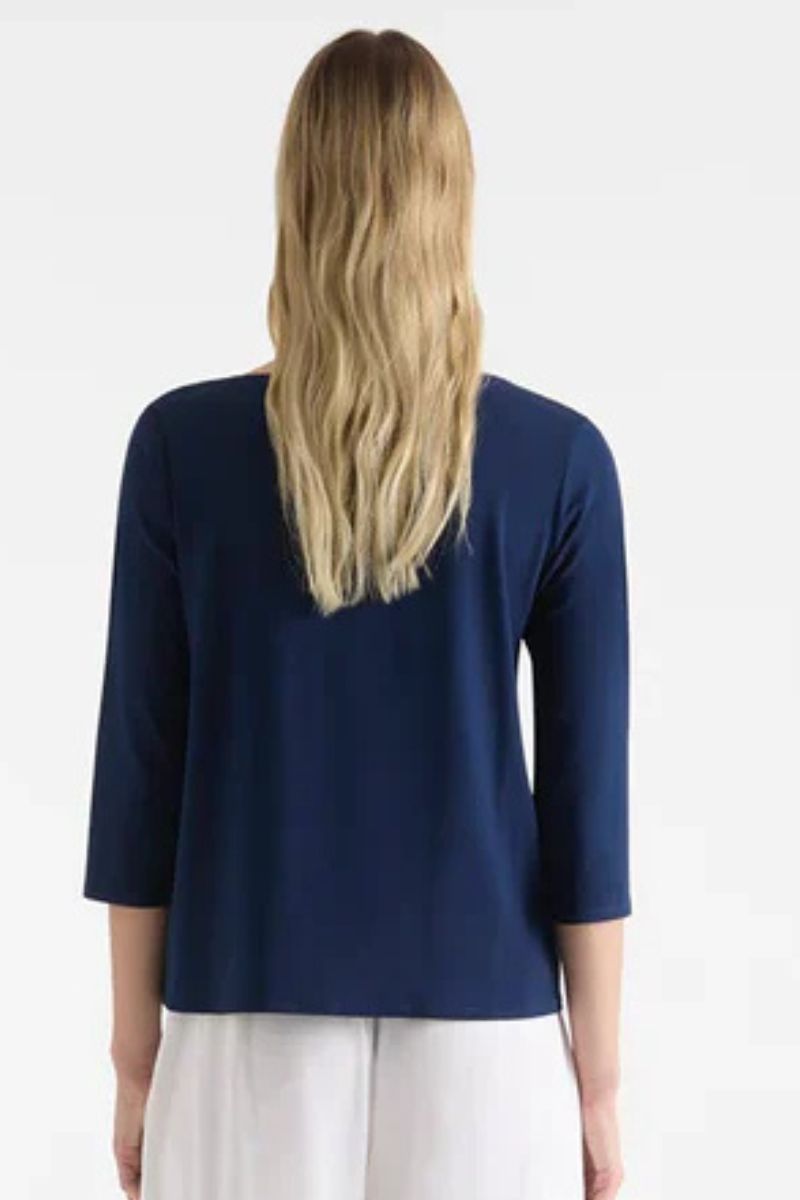 Woman wearing Relaxed Boat Neck in Denim by Mela Purdie style F01 2630 back