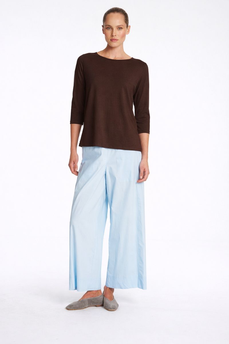 Woman wearing Relaxed Boat Neck Top in Fudge by Mela Purdie styled